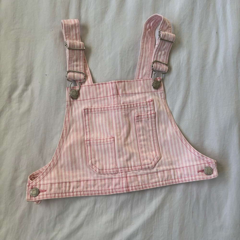 NWOT ZARA Pink white striped overall crop top small